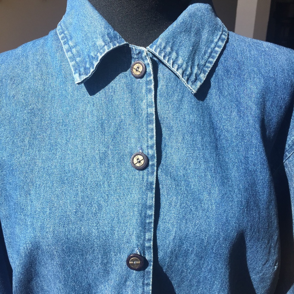 Denim button down with patchwork and beading - Picture 3 of 9